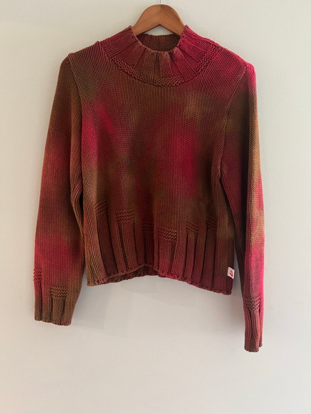 RARE VTG Iwan Ciw Designer Knit Sweater Brown & Red Cotton Made In USA Med JL